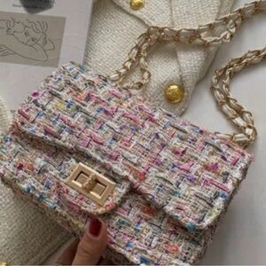 Woven Tweed Crossbody Bag – Pink Multicolor